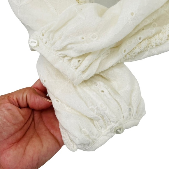 Zara Trf Collection Off-White Sheer Eyelet Fringe Wrap Boho Blouse - Sz S - Picture 9 of 16